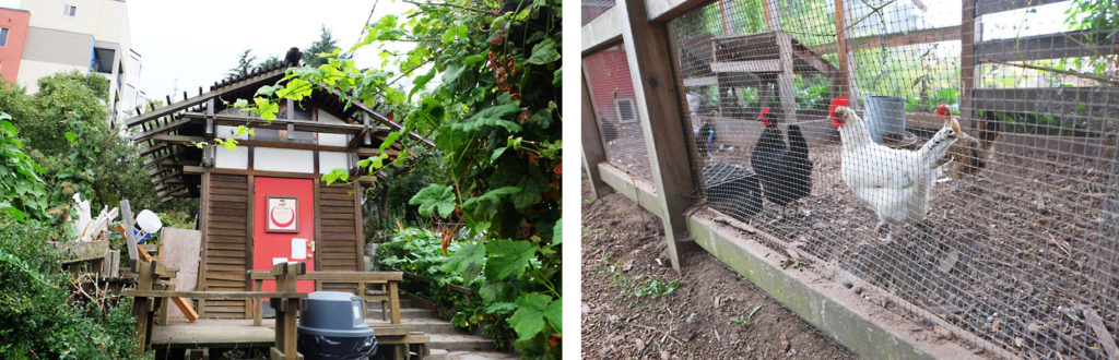 インターナショナル地区の納屋(左)鶏小屋(右)