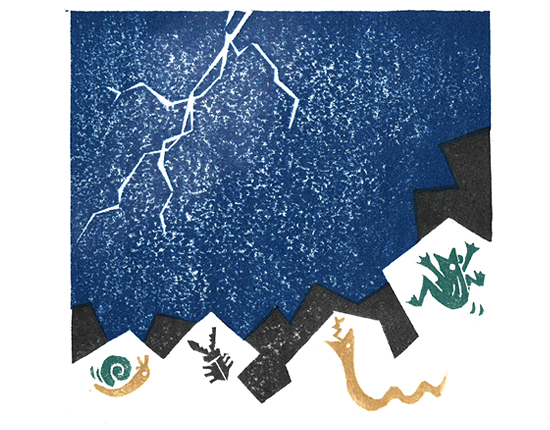 虫出しの雷版画