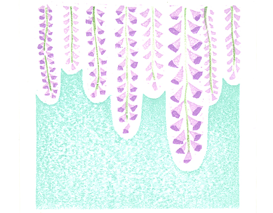 たかだみつみ木版画菜種梅雨